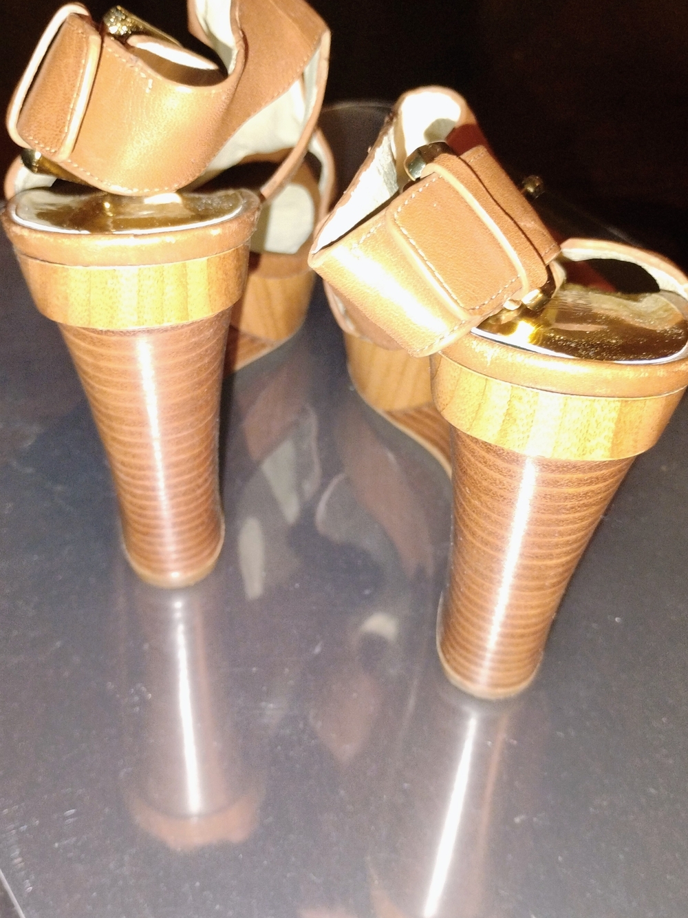 Michael Kors Cognac Leather Open-Toe Slingback Heels - Picture 2 of 8